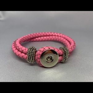 Pink Leather Noose Style Snap Button Bracelet